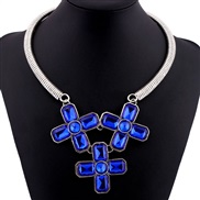 retro geometry cross gem necklace  occidental style all-Purpose personality short style circle