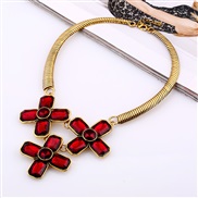 retro geometry cross gem necklace  occidental style all-Purpose personality short style circle