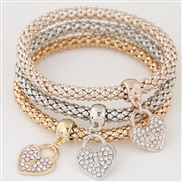 occidental style fashion brief diamond love pendant three color chain multilayer bracelet