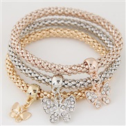 occidental style fashion brief diamond butterfly pendant three color chain multilayer bracelet