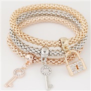 occidental style fashion brief diamond keylock pendant three color chain multilayer bracelet