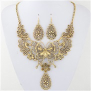 occidental style fashion  Metal hollow butterfly drop temperament necklace earrings set