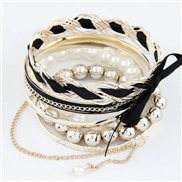 Korean fashion style bow pearl bracelet multi-layer