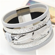 ( silver白 ) occidental style  trend  Metal feather cortex multilayer personality super width buckle bracelet