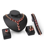 charm color gem four occidental style wedding high-end necklace earrings bracelet ring set