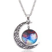 V occidental style fashion   retro silver hollow day Moon   personality lady necklace