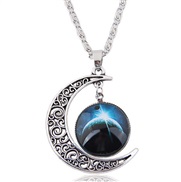 G occidental style fashion   retro silver hollow day Moon   personality lady necklace