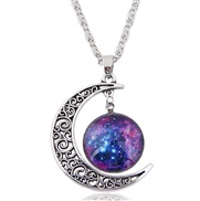 Q occidental style fashion   retro silver hollow day Moon   personality lady necklace