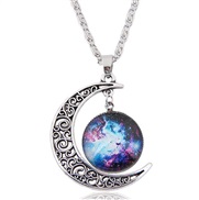 O occidental style fashion   retro silver hollow day Moon   personality lady necklace