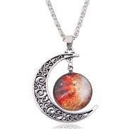 K occidental style fashion   retro silver hollow day Moon   personality lady necklace