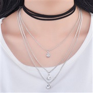 occidental style  fashion woman  brief Street Snap  multilayer Rhinestone pendant clavicle necklace