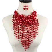 ( red)occidental style   exaggerating necklace  multilayer apparel Pearl tassel statement