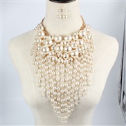 ( white)occidental style   exaggerating necklace  multilayer apparel Pearl tassel statement