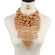 ( Gold)occidental style   exaggerating necklace  multilayer apparel Pearl tassel statement