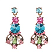 (51770) occidental style geometry color diamond personality ear stud Alloy earring
