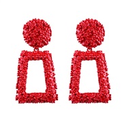 ( red)occidental style fashion style  fashion personality geometry square Metal earrings