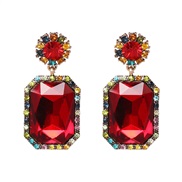 ( red) new fully-jewelled geometry earrings occidental style lady ear stud