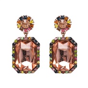 ( Pink) new fully-jewelled geometry earrings occidental style lady ear stud