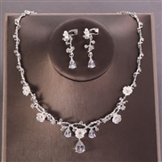 ( Silver) necklace  flowers zircon necklace earrings set   married  bride