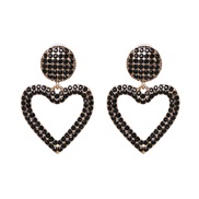 ( black) Alloy diamond heart-shaped ear stud woman style temperament occidental style personality