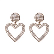 ( white) Alloy diamond heart-shaped ear stud woman style temperament occidental style personality