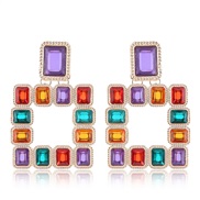 occidental style trend  Metal Colorful geometry three-dimensional square temperament exaggerating ear stud