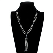 Korean style beads Pearl sweater chain  woman long necklace  tassel F