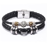 Zodiac bracelet man  stainless steel buckle head black leather weave bracelet