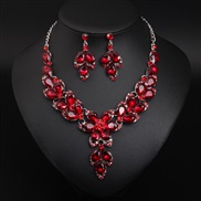 ( red)  crystal gem flowers clavicle necklace earrings set occidental style