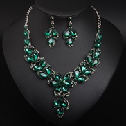 ( green)( red)  crystal gem flowers clavicle necklace earrings set occidental style