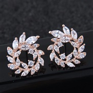silver  Korean style fashion  concise sweetO embed Zirconium leaf personality temperament ear stud