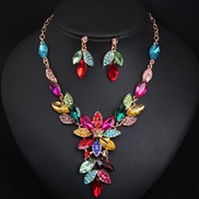 occidental style exaggerating  crystal gem flowers necklace earrings set clavicle chain