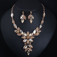 occidental style exaggerating  crystal gem flowers necklace earrings set clavicle chain
