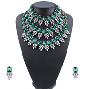 occidental style short style multilayer necklace  blue crystal mosaic short style clavicle sweater chain set  women