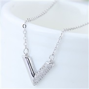 Korean style fashion  bronze embed zircon concise sweetV Word personality necklace