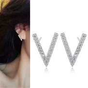 silver  Korean style fashion  mosaic zircon conciseV Word personality ear stud