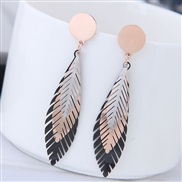 Korean style fashion T concise three color leaves temperament ear stud