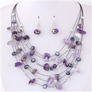 Korean style fashion  fine Bohemian style all-Purpose gravel  crystal concise multilayer necklace  earrings( set)