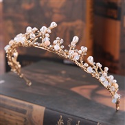 bride Pearl handmade crown set  gold branch crown head  crown