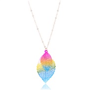 new  occidental style  fashion Metal pendant multicolor leaves necklace