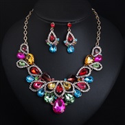 occidental style crystal gem short necklace earrings set woman