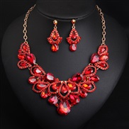 occidental style crystal gem short necklace earrings set woman