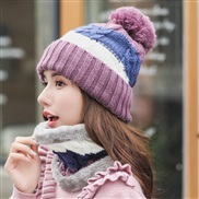 (purple)knitting woman Autumn and Winter Outdoor woolen velvet thick warm hat two