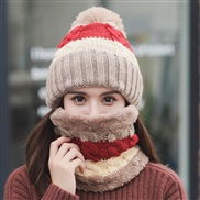 ( khaki)knitting woman Autumn and Winter Outdoor woolen velvet thick warm hat two