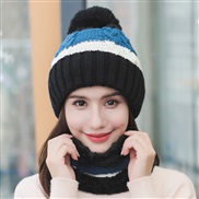 ( black)knitting woman Autumn and Winter Outdoor woolen velvet thick warm hat two