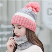 ( Pink)knitting woman Autumn and Winter Outdoor woolen velvet thick warm hat two