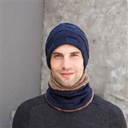 ( Navy blue)occidental style Winter velvet knitting man hedging Outdoor hat gloves three hat