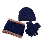 ( Navy blue)occidental style Winter velvet knitting man hedging Outdoor hat gloves three hat