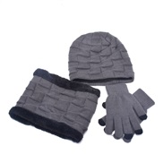 ( gray)occidental style Winter velvet knitting man hedging Outdoor hat gloves three hat