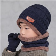 ( Navy blue) knitting woolen hat gloves three  Winter warm set
